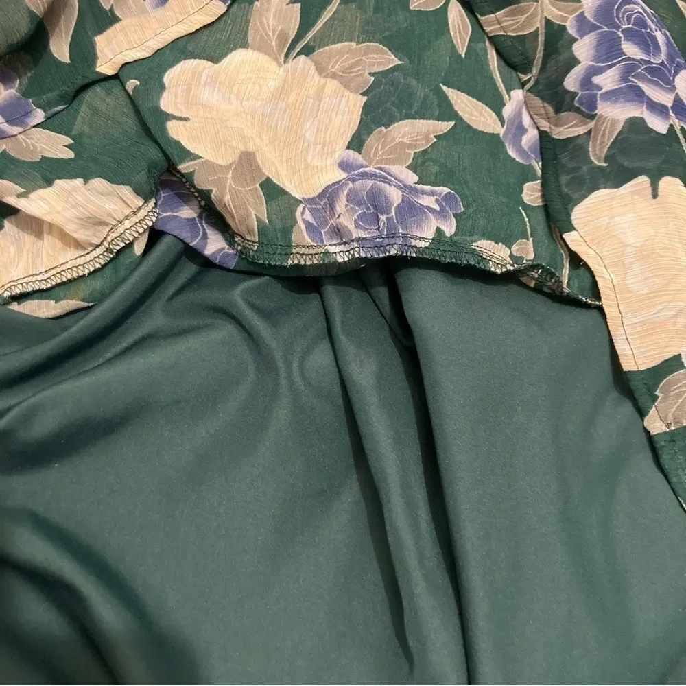 Merona Maxi Dress Womens XS Hunter Green Floral Sleeveless Dress Dark Green - Picture 10 of 10